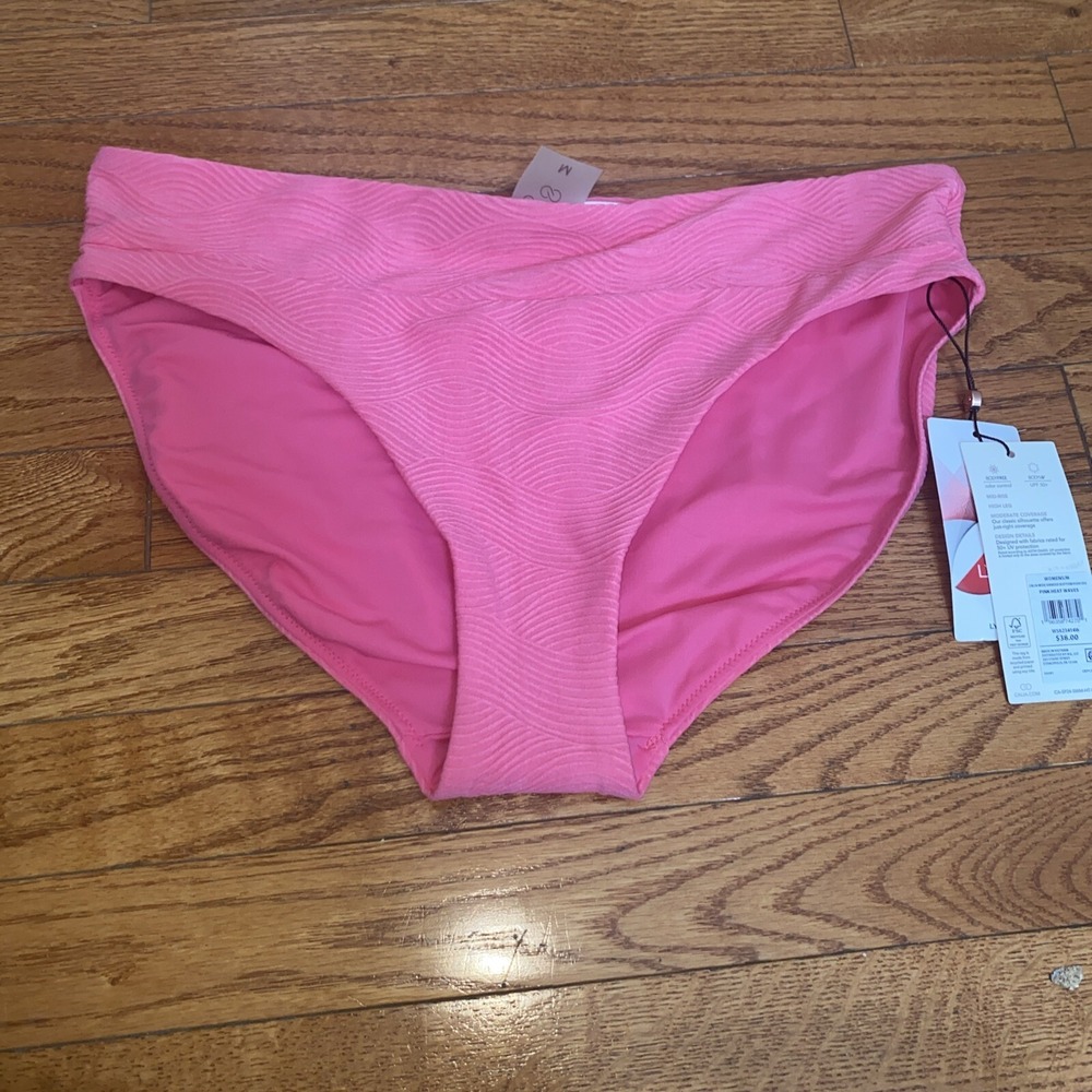 CALIA Women's Wide Banded Swim Bikini‎ Bottom Size Medium Pink Heat Waves